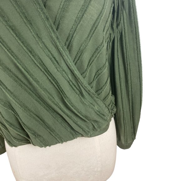 Maeve Anthropologie Audre Faux Wrap Surplice Shirt Green Striped Long Sleeve-XS - Picture 6 of 15